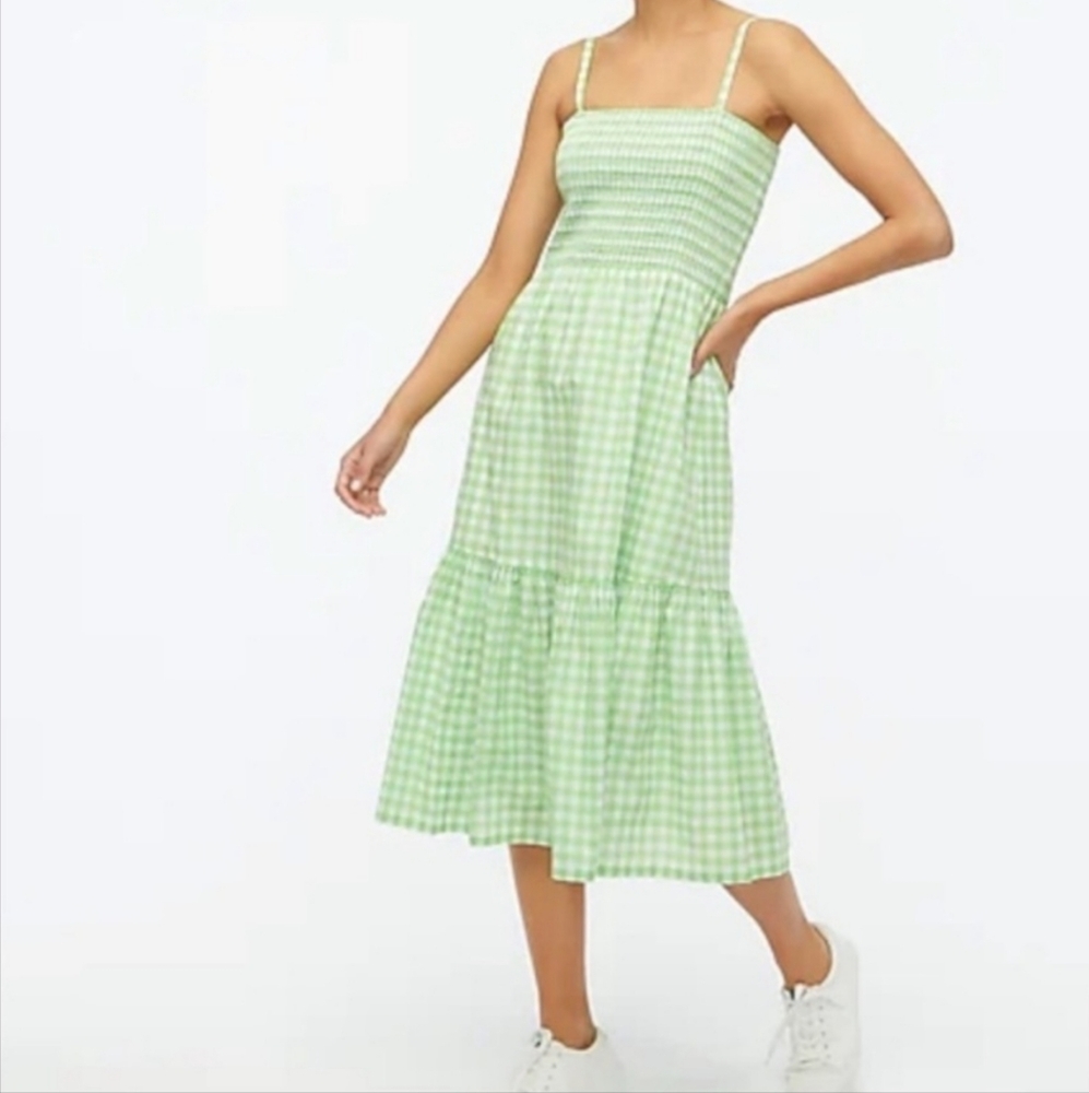 J. CREW Size S Green Gingham Midi Dress